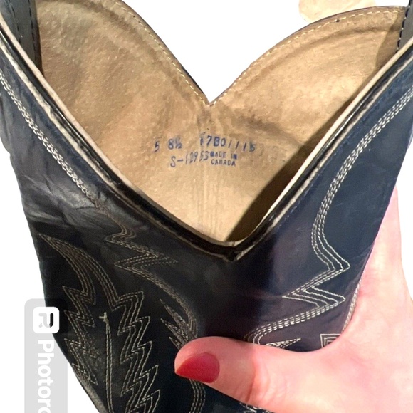 Double H Canada Navy & Grey Leather Embroidered Western Cowboy Boots US 8.5 - Picture 5 of 8